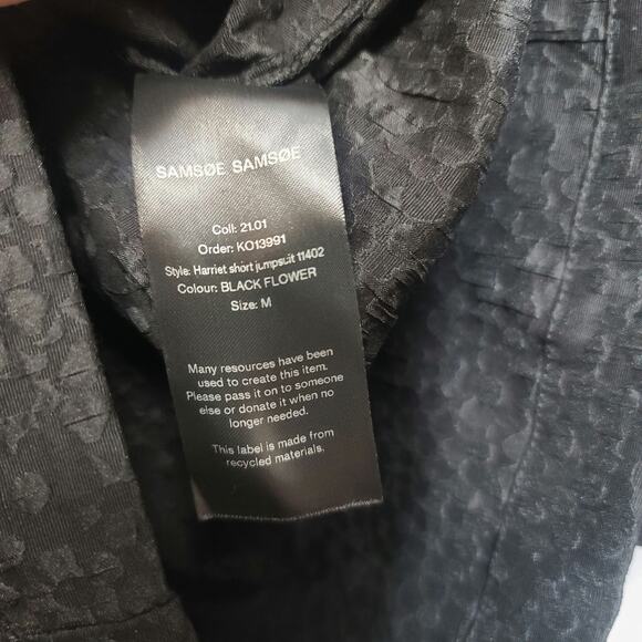 Samsoe & Samsoe Harriet Short One-Piece Romper Medium Black NWT Puff Sleeve - Picture 7 of 7